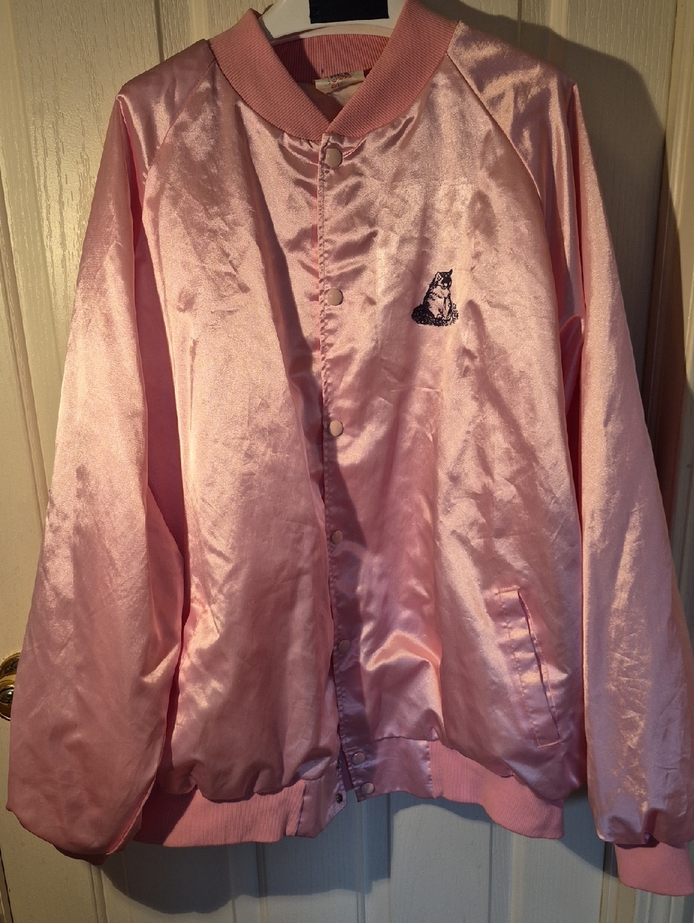 Westark Pink Satin Bomber Jacket with Malamute Decal